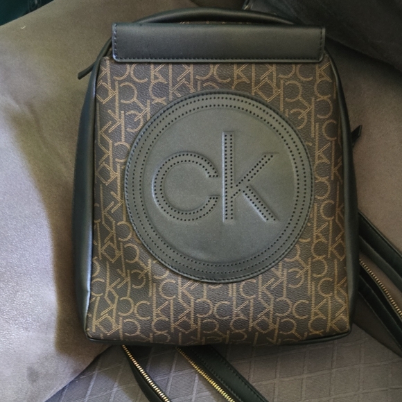 Calvin Klein Monogram Black and Brown Backpack - Picture 1 of 2